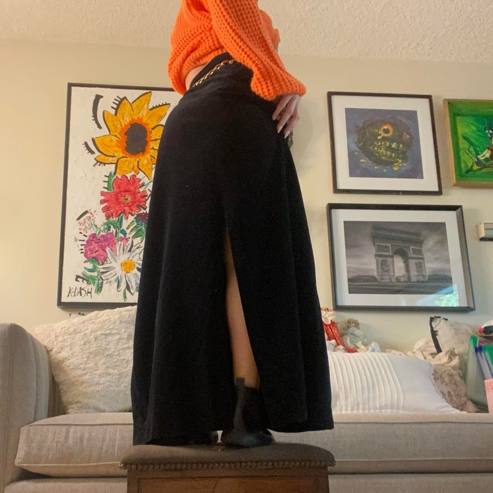 Vintage Heavyweight Brushed Cotton Velvety Black Maxi Skirt / sz small